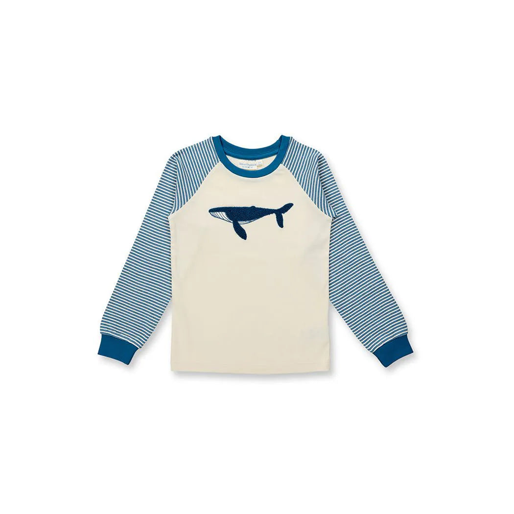 SENSE ORGANICS Long John Pyjama Ocean Blue Stripes + Whale