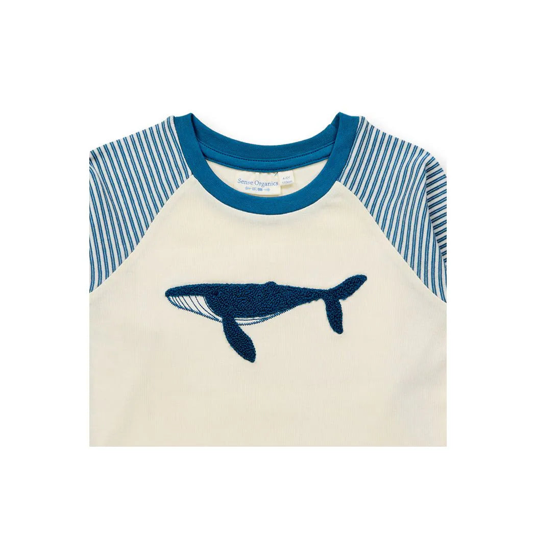 SENSE ORGANICS Long John Pyjama Ocean Blue Stripes + Whale
