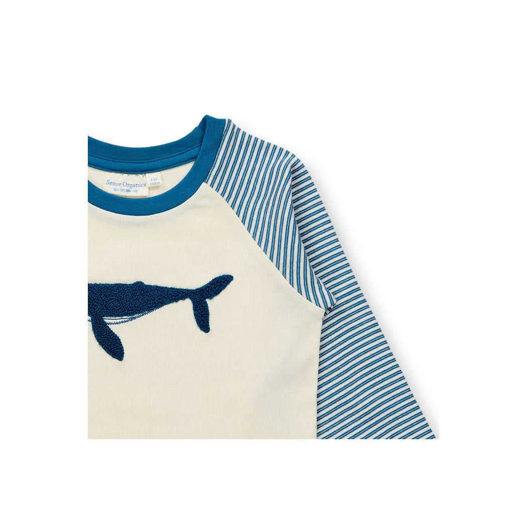 SENSE ORGANICS Long John Pyjama Ocean Blue Stripes + Whale