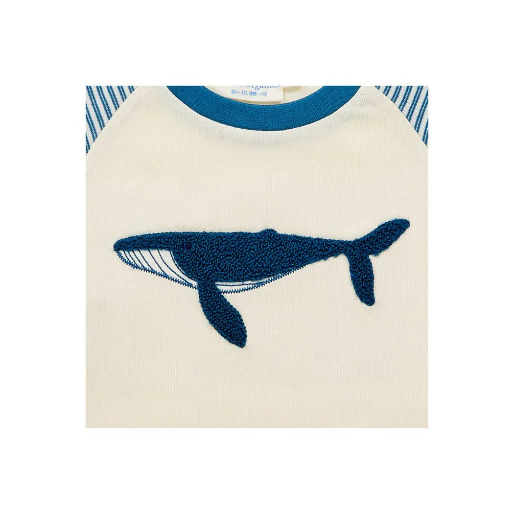 SENSE ORGANICS Long John Pyjama Ocean Blue Stripes + Whale