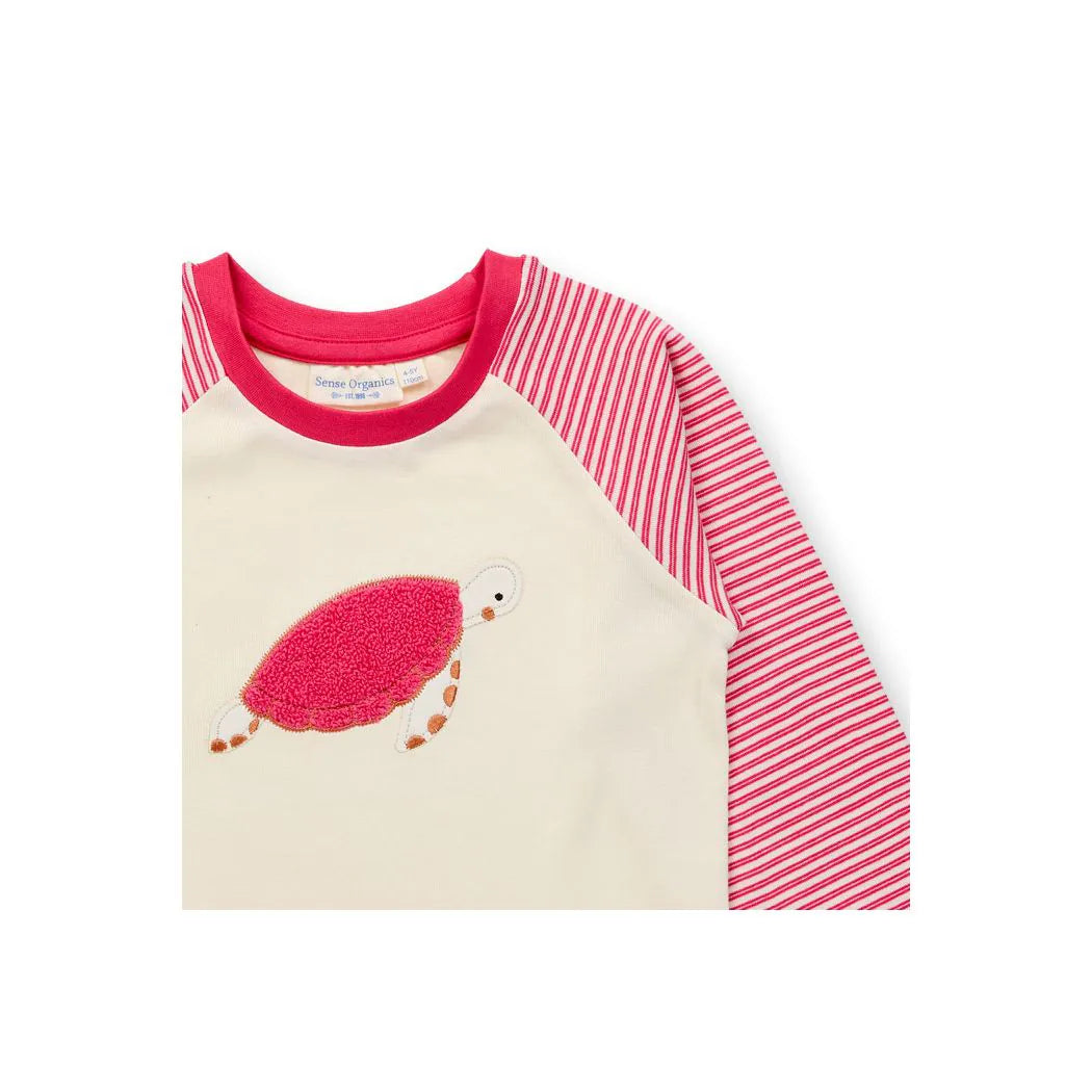 SENSE ORGANICS Long John Pyjama Pink Stripes + Turtle