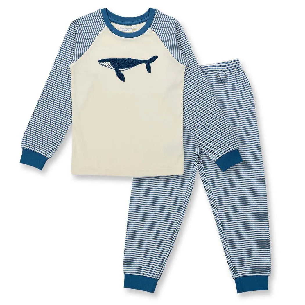 SENSE ORGANICS Long John Pyjama Ocean Blue Stripes + Whale
