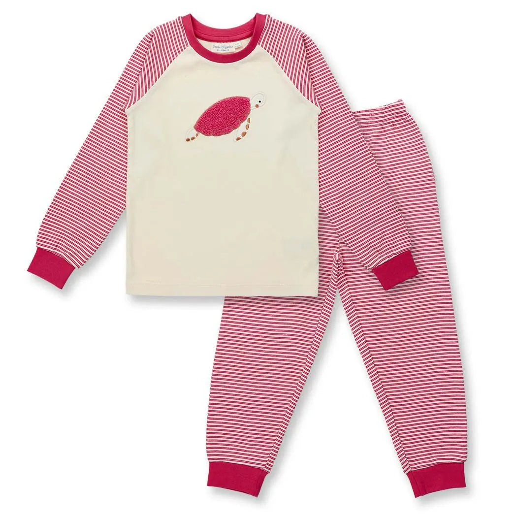 SENSE ORGANICS Long John Pyjama Pink Stripes + Turtle