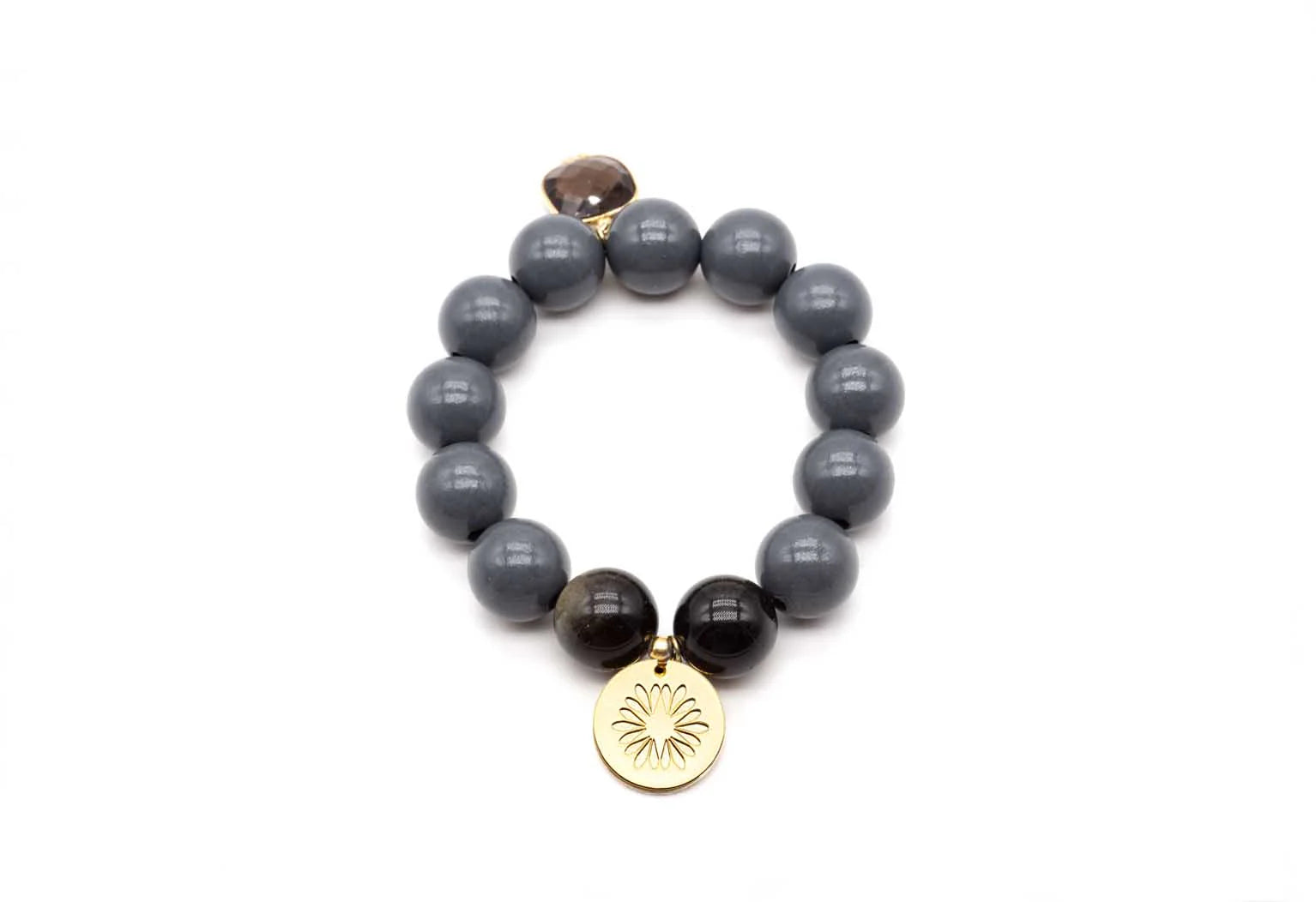 Schmückstück - Armband aus Holzperlen mit Edelstein