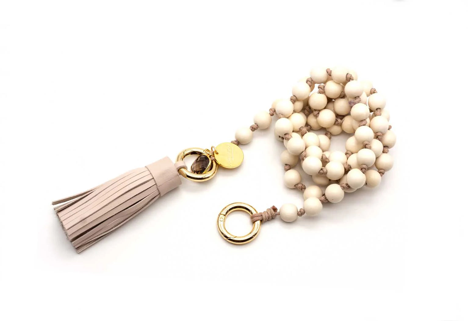 Schmückstück - Handykette mit Holzperlen und Edelsteinanhänger