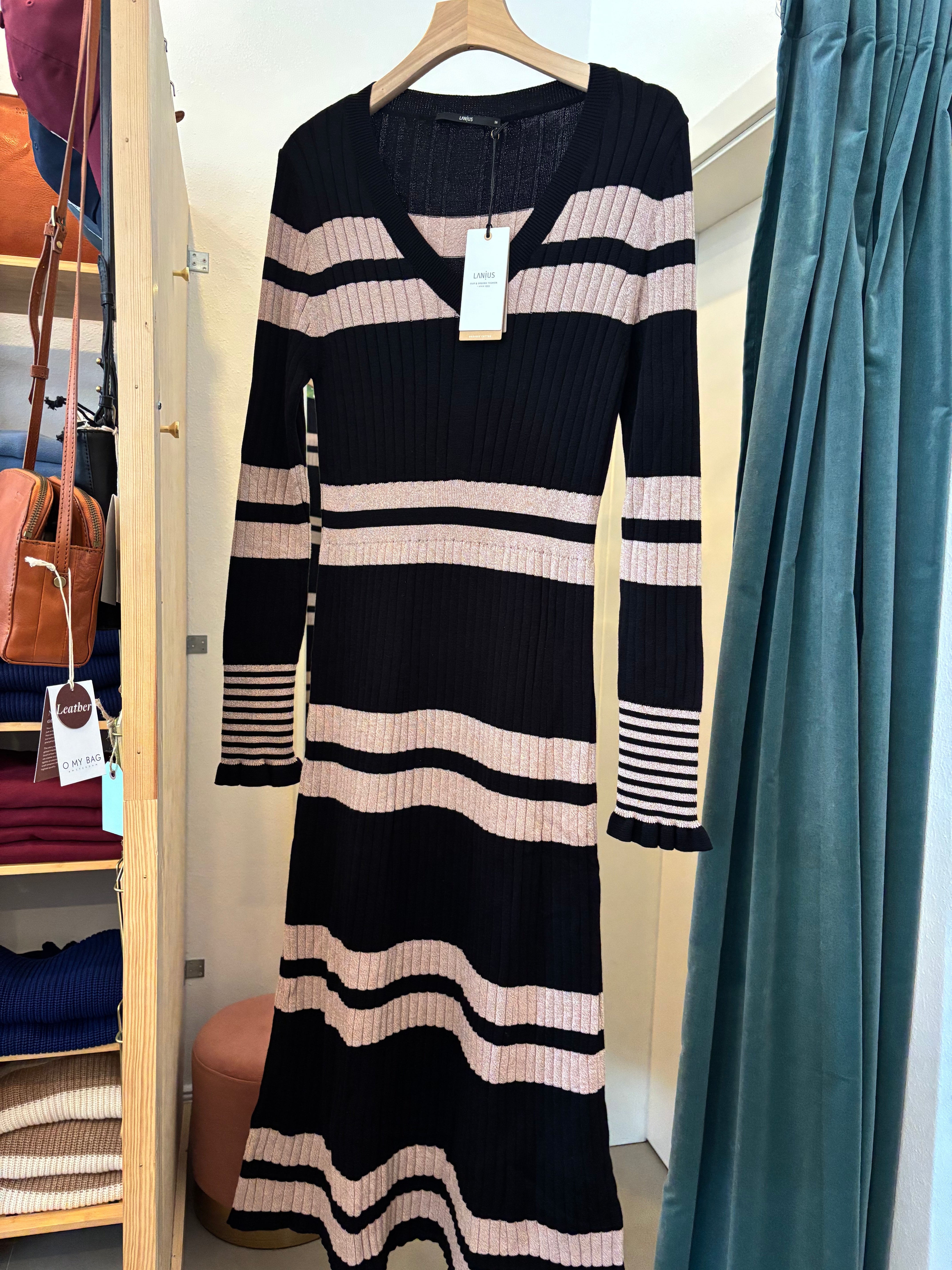 Lanius Rippen Strickkleid - gestreift