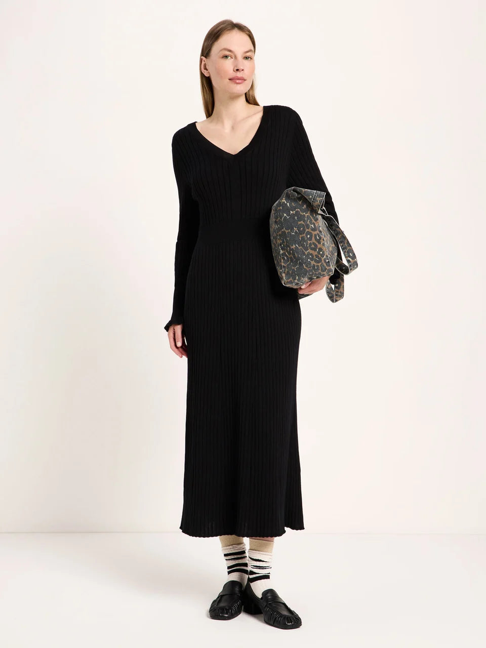 Lanius Rippen Strickkleid - gestreift