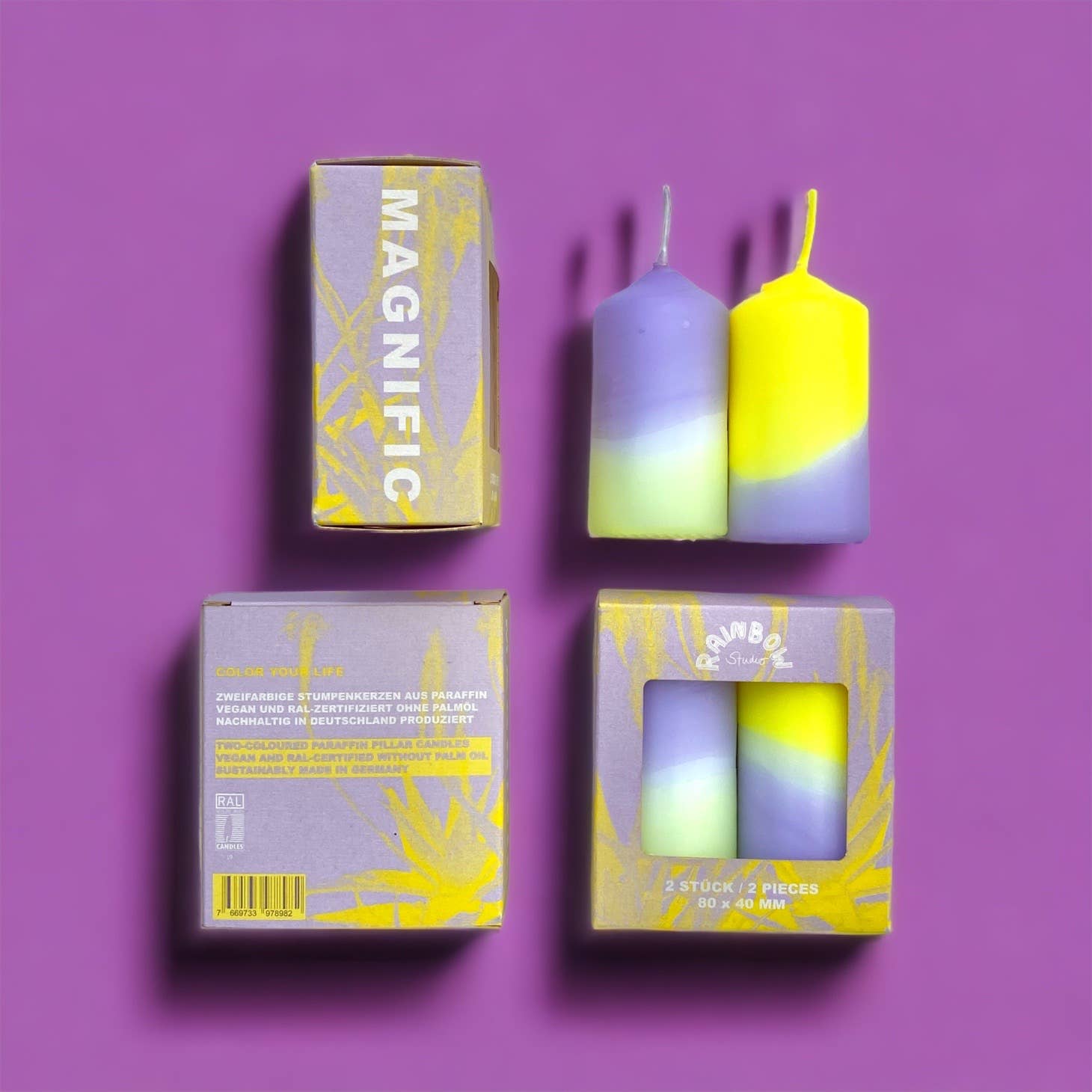 PINK STORIES Neon-Stumpenkerzen - 2er-Set