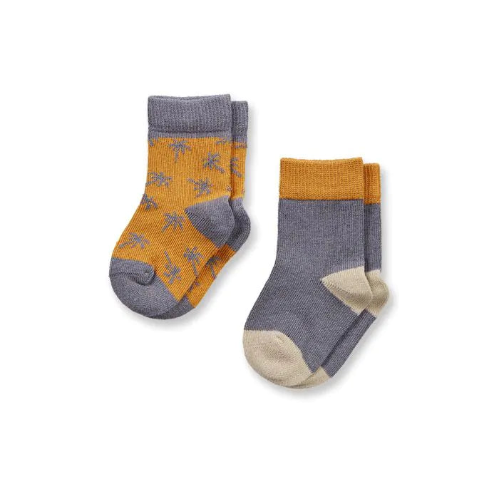 Palti Babysocken 2er Pack Mustard+Palms/ Anthracite