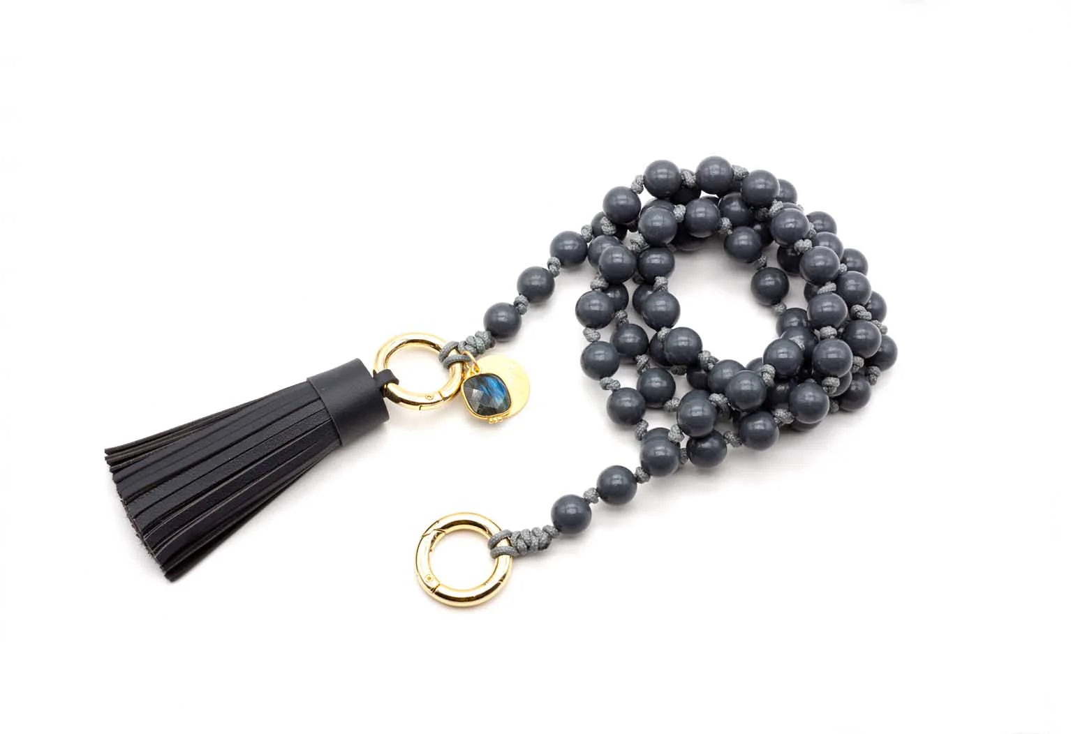 Schmückstück - Handykette mit Holzperlen und Edelsteinanhänger