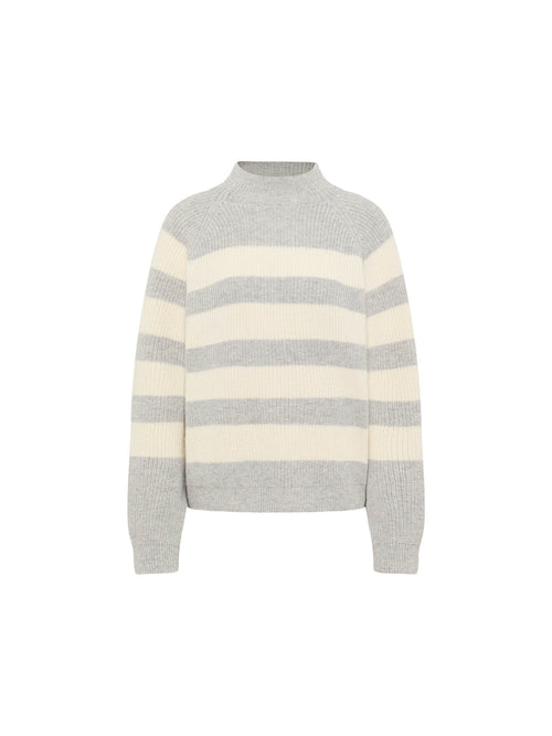 LANIUS Streifenpullover grey melange / off white