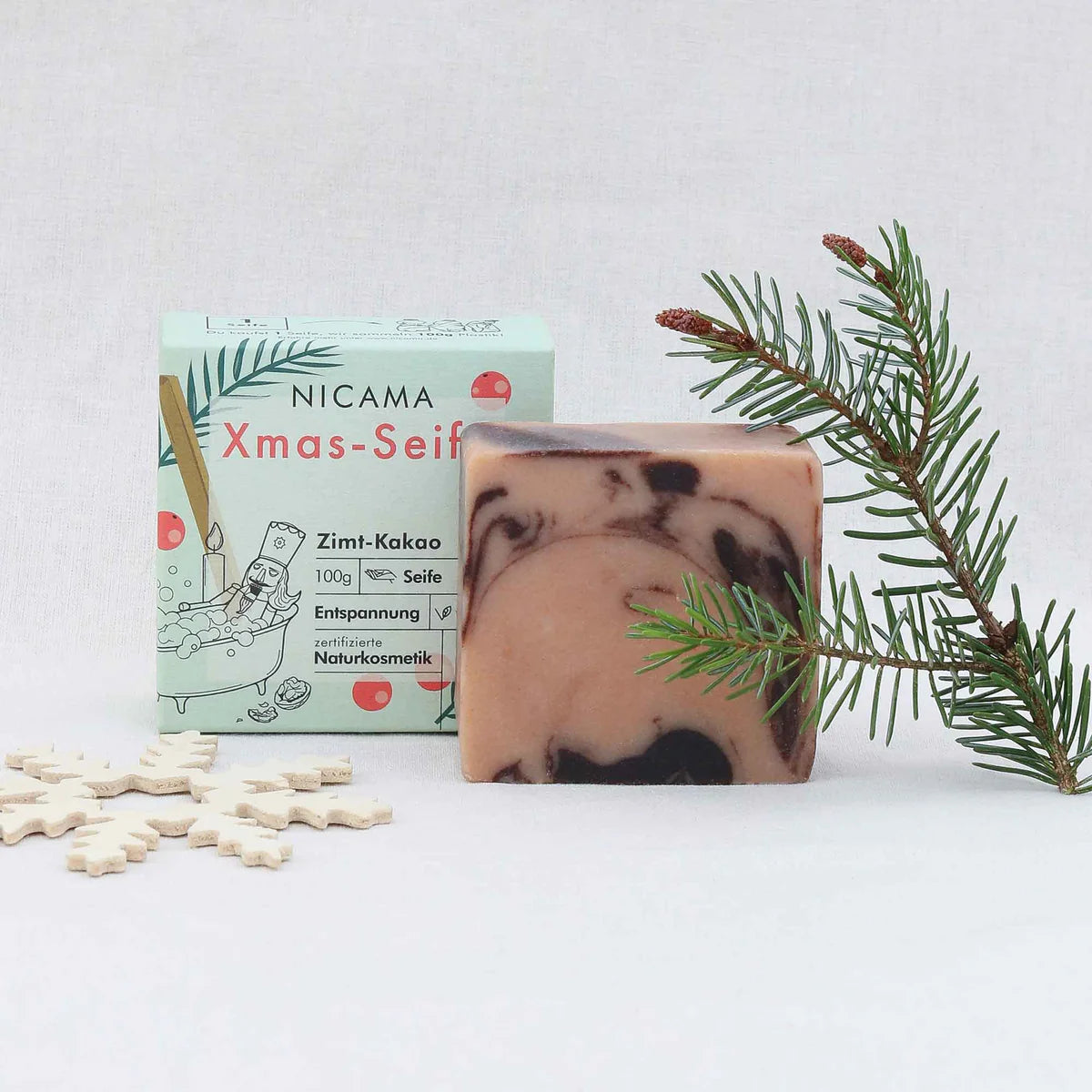 NICAMA Weihnachtsseife mit Zimt & Kakao (100g)