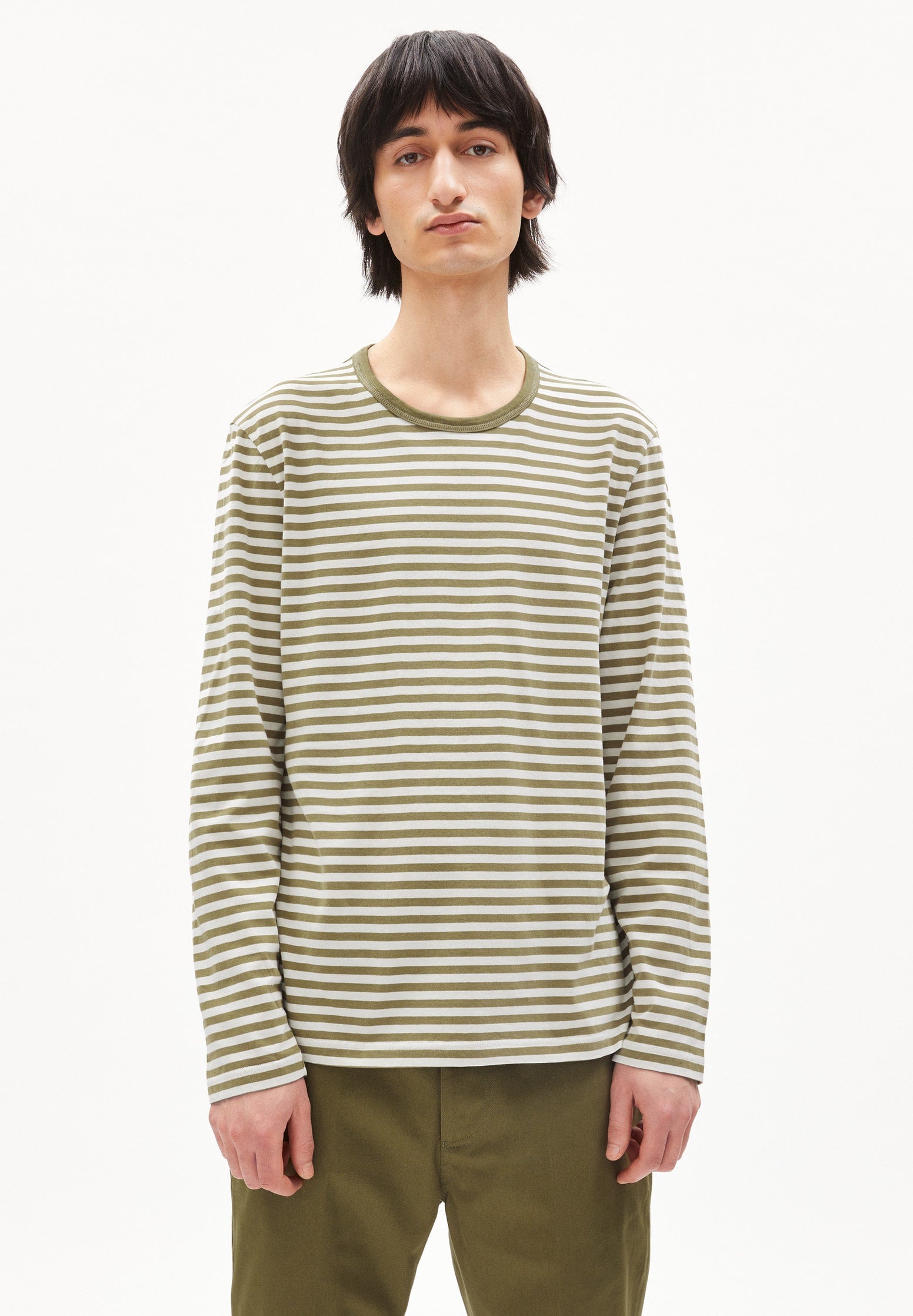 Armedangels JOHAAN STRIPES Langarmshirt oliva off white